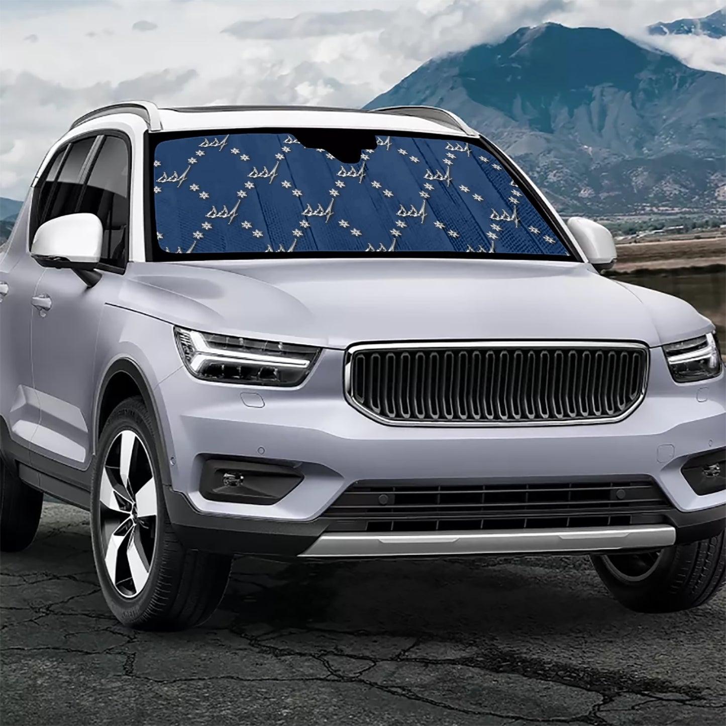 Blue with Chrome Car Windshield Sun Shade