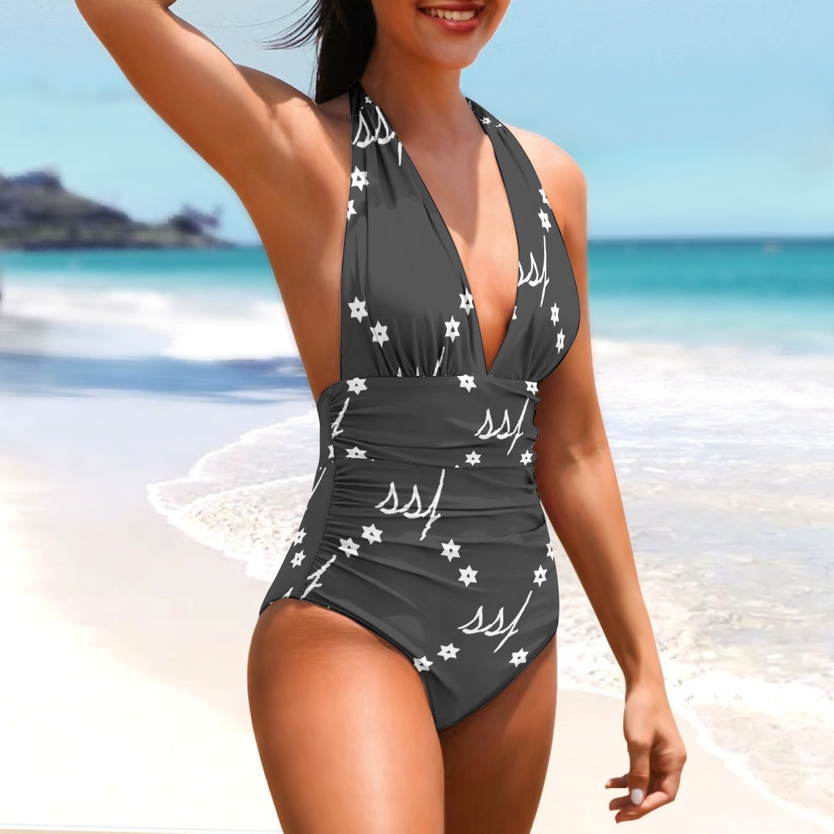 SSF Black Monogram Women's One-Piece Swimsuit