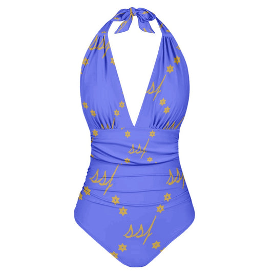 SSF Blue with Gold Monogram  Women's One-Piece Swimsuit